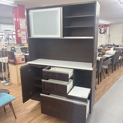 I735 🌈 ジモティー限定価格！ NITORI キッチンボード 食器棚 アルミナ2 140KB DBR ⭐ クリーニング済の画像