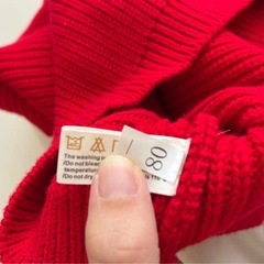 新品　ベビー服　ニット　トップス　80 パフスリーブ　レッド　赤　厚手ニットの画像