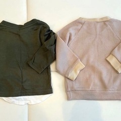 男の子　Tシャツ　80 90 グリーン　ベージュ　長袖　トレーナー　ロンT 2枚の画像