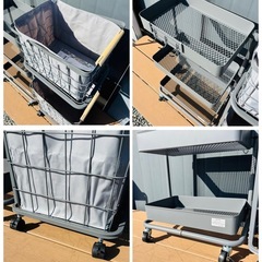 新品 2点セット モットル キッチンワゴン ランドリーバスケット キャスター付き の画像