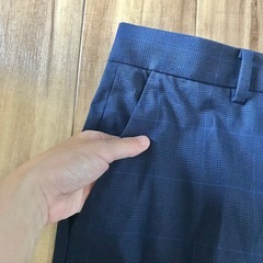 GU　ネイビー　パンツ　グレンチェック　S　ビジネス　仕事　オフィスカジュアルの画像