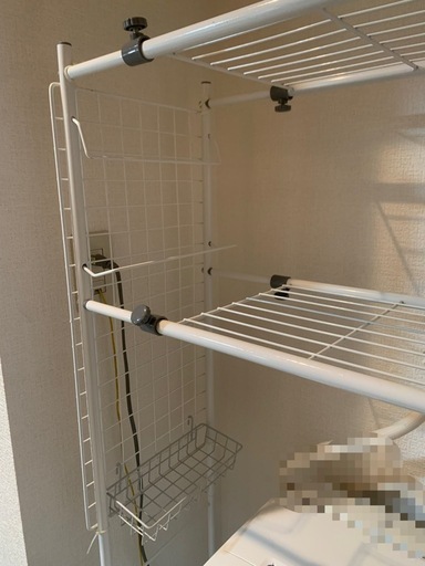 ランドリーラック 棚2段 丸パイプ タオル掛け付き ホワイト (coco