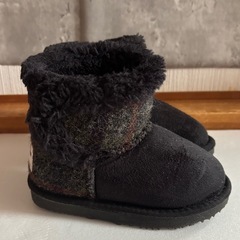 しまむら ハリスツイード ブラック ブーツ 16 ムートンブーツの画像