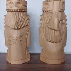 木彫り彫刻人形民芸品の仏像2点セットの画像