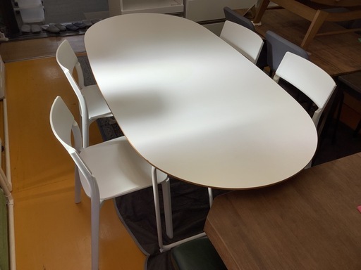 【リサイクルサービス八光】幅74㎝　(定価3万→1.8万) IKEA 4人掛けダイニングセット SLAHULT / BACKARYD 楕円形 おしゃれ 白