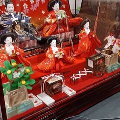 【引き取り限定】 五人飾り 雛人形セット ガラスケース入り 灯り通電確認済の画像