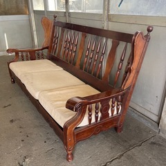 王様ソファ  アンティーク木製ソファ サイズ:幅200cm×奥行80cm×高さ（背もたれ）97cm×座面高35cmの画像