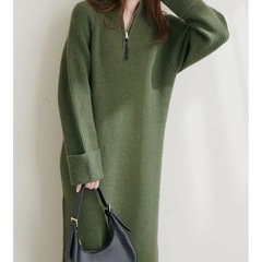 ニット　ロング　ワンピース  グリーンの画像