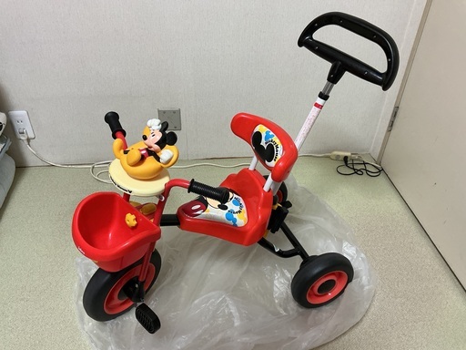 美品、室内使用・室内保管】子供 三輪車 手押し棒 ides ミッキー三輪車