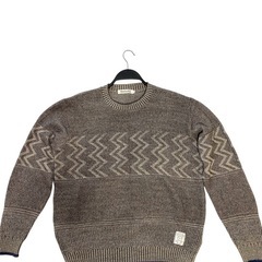 【極美品綿100%】ジグザグ幾何学柄 クルーネックニット M グレー の画像