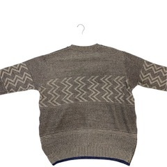 【極美品綿100%】ジグザグ幾何学柄 クルーネックニット M グレー の画像