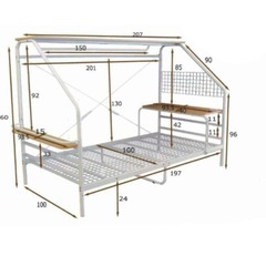マットレス無料。コンセント・デスク付きベッドフレーム　巣ごもりパイプベッド　デスク・充電ポート付き 　　シングルベッド　 の画像