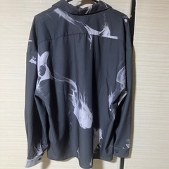 Nilway 総柄シャツ グレー スモーク柄 モード系 オープンカラー 長袖 白の画像