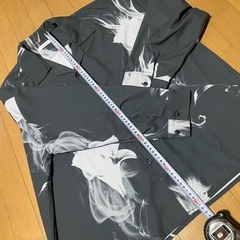 Nilway 総柄シャツ グレー スモーク柄 モード系 オープンカラー 長袖 白の画像