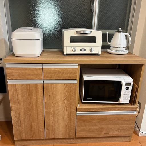 美品】食器棚 カップボード キッチンカウンター レンジ台 ナチュラルの 