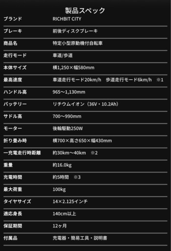 【試乗車・美品】RICHBIT CITY シティブラック