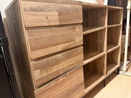 木目調キャビネット 4引き出し 4棚 lowya (Mimi) 表参道の収納家具《棚