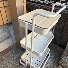 キャスター付きワゴン 3段収納ラック キッチンワゴン アイボリーの画像