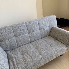 ニトリ　ファブリックソファ　ソファベッド　リクライニングソファ　グレーの画像