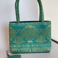 タイ製象さんカバン 古銭入れセット 青緑系統 機械織り アジアン エスニックの画像