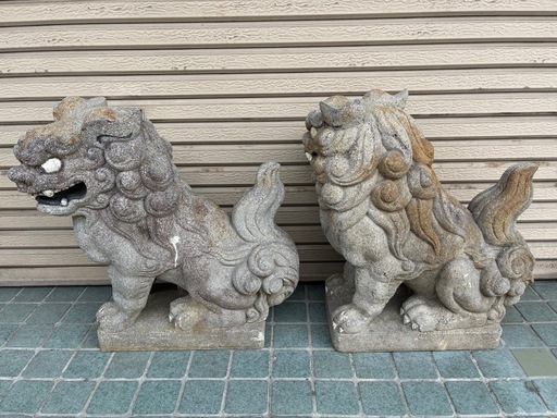 ※終了※★縁起物★狛犬  阿・吽 左右セット シーサー 阿吽 石像 和風オブジェ インテリア コンクリ製 魔除け 高さ62cm×幅26cm×奥行き54cm