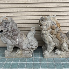 ★縁起物★狛犬  阿・吽 左右セット シーサー 阿吽 石像 和風オブジェ インテリア コンクリ製 魔除け 高さ62cm×幅26cm×奥行き54cmの画像