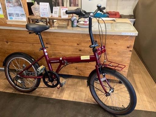 【チェーン新品！】6段変速　20インチ折りたたみ自転車　ワインレッド