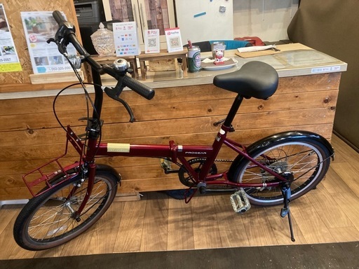 【チェーン新品！】6段変速　20インチ折りたたみ自転車　ワインレッド