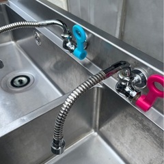 業務用 2槽シンク 2口蛇口付き 幅1500×奥450×高さ820+90(mm) 二層シンク 二槽シンク 2曹シンク 流し台 厨房機材 大阪の画像