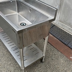 業務用 2槽シンク 2口蛇口付き 幅1500×奥450×高さ820+90(mm) 二層シンク 二槽シンク 2曹シンク 流し台 厨房機材 大阪の画像