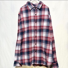 【Navy】チェック柄 長袖 ネルシャツ 綿100% コットン メンズ Ｌの画像