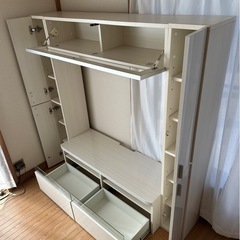 収納付きテレビボード　白　木目調　150cm×150cmの画像