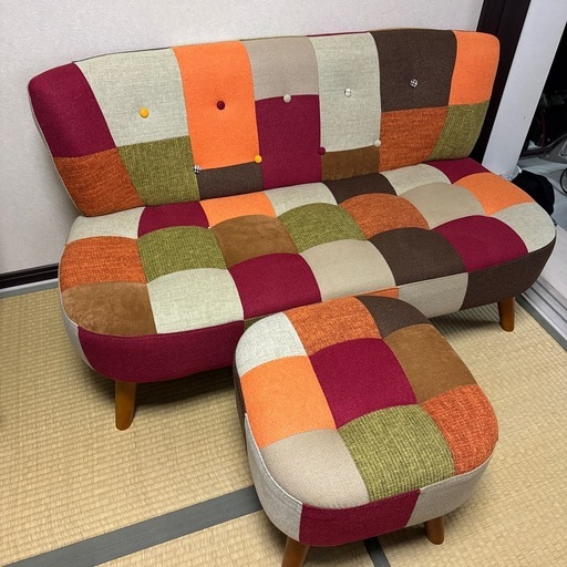 パッチワークデザイン ソファ 約120cm (わへい) 宇多野のソファ《2人
