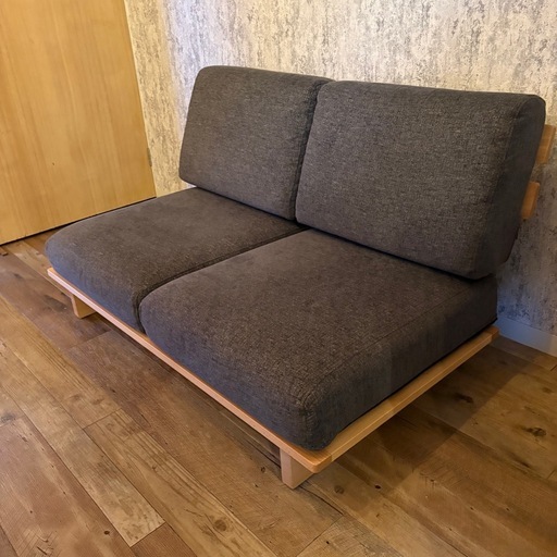 1/29まで】石崎家具ローソファMyy2人用グレー木製北欧 (しろ) 花月