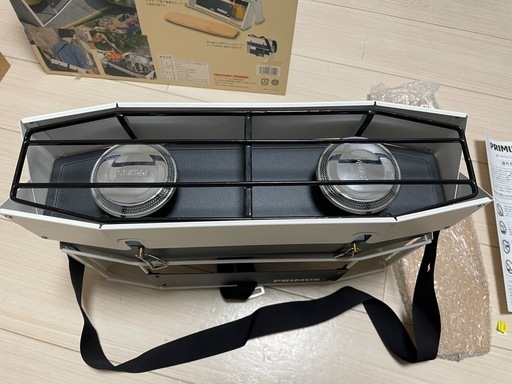 PRIMUS ONJA 外箱は傷あり、中身は未使用品です！木のテーブルも未使用品 キャンプのコンロに！2口コンロ便利^_^