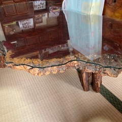 高級純木製ローテブル　座卓　専用ガラス付きの画像