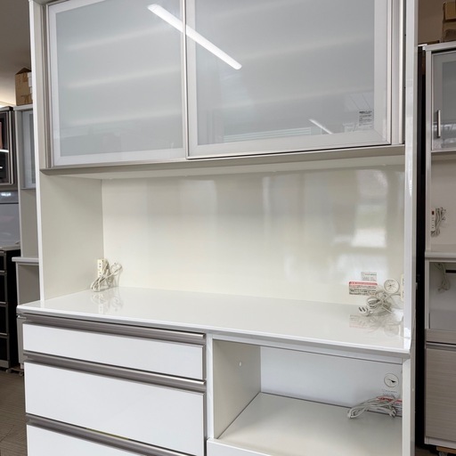 【超美品‼️】定価30万♪ 綾野製作所 140cm幅キッチンボード アネックス 食器棚 収納家具 鏡面仕上げホワイト♪