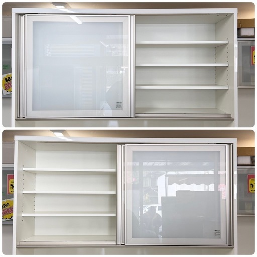 【超美品‼️】定価30万♪ 綾野製作所 140cm幅キッチンボード アネックス 食器棚 収納家具 鏡面仕上げホワイト♪