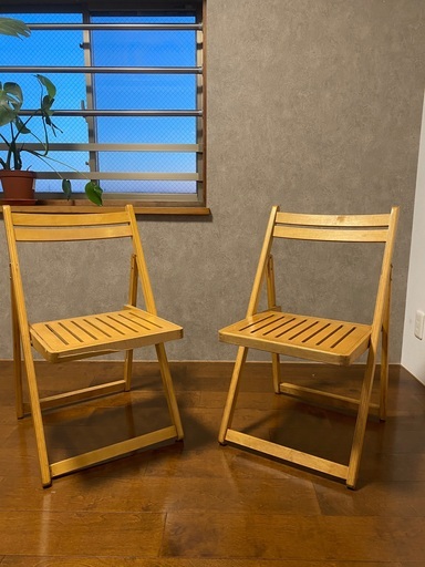 木製チェア折りたたみチェアスツール椅子(2個セット) (まるちゃん