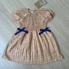 【新品90】花柄シャーリングワンピース 90の画像