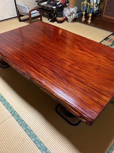 【最終価格】花梨（カリン）無垢／漆塗り　重厚感あり　一枚板　テーブル　ローテーブル　座卓セット　足4本付き