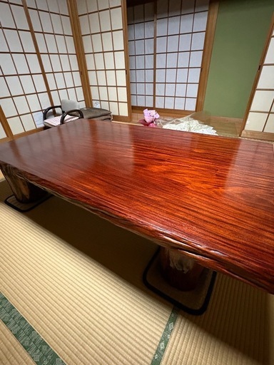 【最終価格】花梨（カリン）無垢／漆塗り　重厚感あり　一枚板　テーブル　ローテーブル　座卓セット　足4本付き