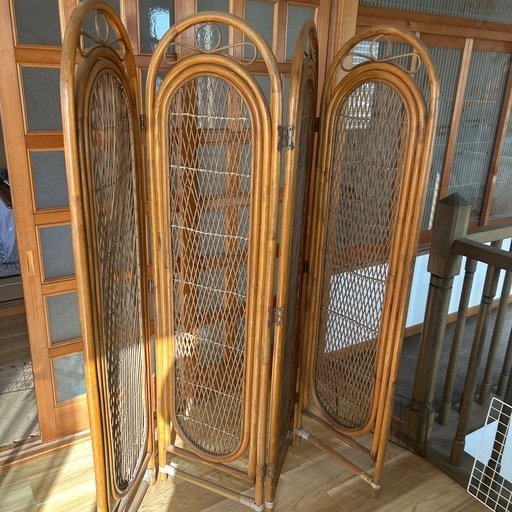 高級・NIC RATTAN】籐（ラタン）4連パーテーション 衝立 間仕切り（元