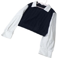 SHIEN ケーブルニットVネック クロップド セーター 制服風 ブラウスの画像