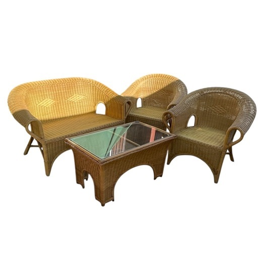 ラタン ダイニングセット 4点 ビンテージ アンティーク家具 ラタン家具