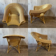 ラタン ダイニングセット 4点 ビンテージ アンティーク家具 ラタン家具 籐 昭和レトロ の画像