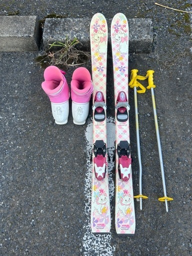 110cm スキーセット ホワイト/ピンク Hart スキーセット ピンク/ホワイト板110cm／ブーツ17〜18cm (おきゃん