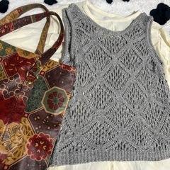 かぎ針編みニットジレ　Lサイズの画像