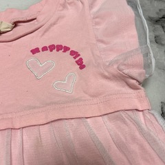 チュール　ワンピース　半袖　桃色　はあと　保育園　幼稚園の画像