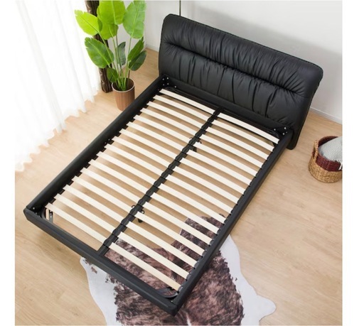 レザーダブルベッドフレーム ブラック W151×H89×D234cm 引取歓迎！ (た